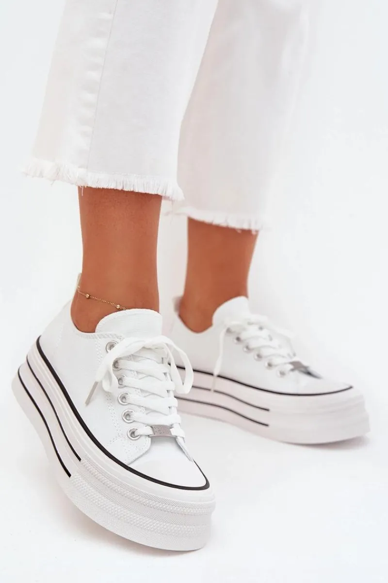 Trampki Damskie Niskie>Boto Trampki Damskie Na Masywnej Platformie Białe Marinae