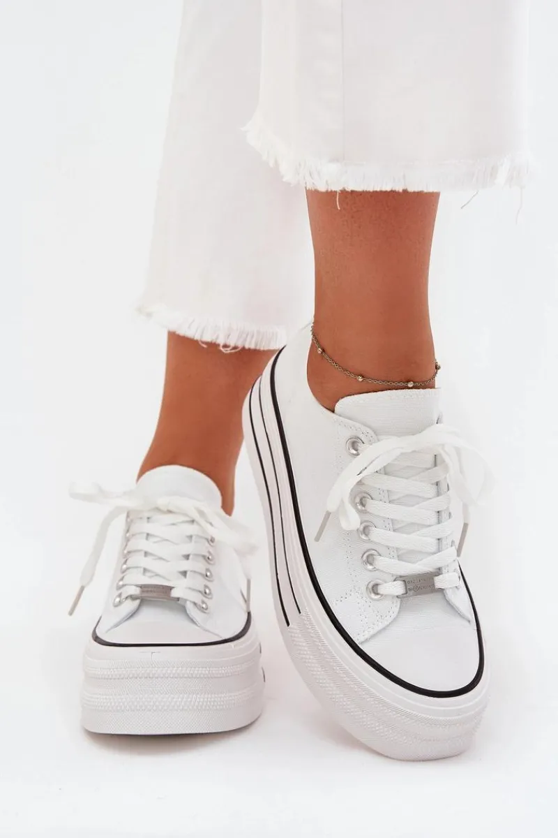 Trampki Damskie Niskie>Boto Trampki Damskie Na Masywnej Platformie Białe Marinae