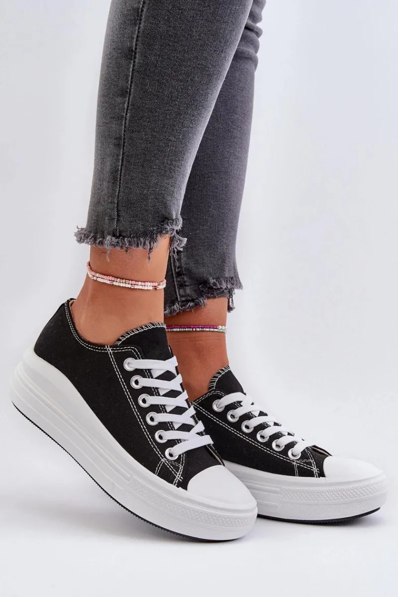 Trampki Damskie Niskie>Boto Trampki Damskie Na Masywnej Platformie Czarne Amyete