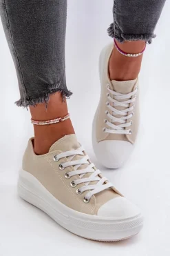 Hot Trampki Damskie Na Masywnej Platformie Beżowe Amyete Damskie Trampki Damskie Niskie