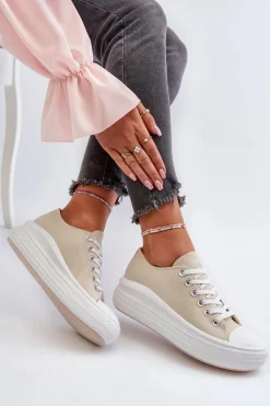 Hot Trampki Damskie Na Masywnej Platformie Beżowe Amyete Damskie Trampki Damskie Niskie