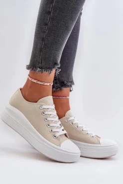 Hot Trampki Damskie Na Masywnej Platformie Beżowe Amyete Damskie Trampki Damskie Niskie