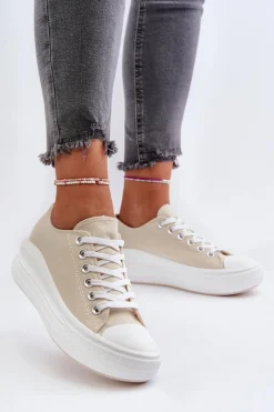 Hot Trampki Damskie Na Masywnej Platformie Beżowe Amyete Damskie Trampki Damskie Niskie