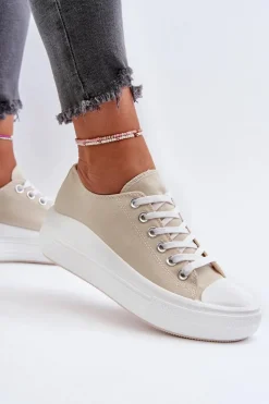 Hot Trampki Damskie Na Masywnej Platformie Beżowe Amyete Damskie Trampki Damskie Niskie