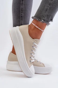 Hot Trampki Damskie Na Masywnej Platformie Beżowe Amyete Damskie Trampki Damskie Niskie