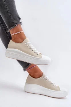 Hot Trampki Damskie Na Masywnej Platformie Beżowe Amyete Damskie Trampki Damskie Niskie