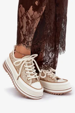 Trampki Damskie Na Masywnej Platformie S.Barski BF51-101 Beżowe Damskie Trampki Damskie Niskie