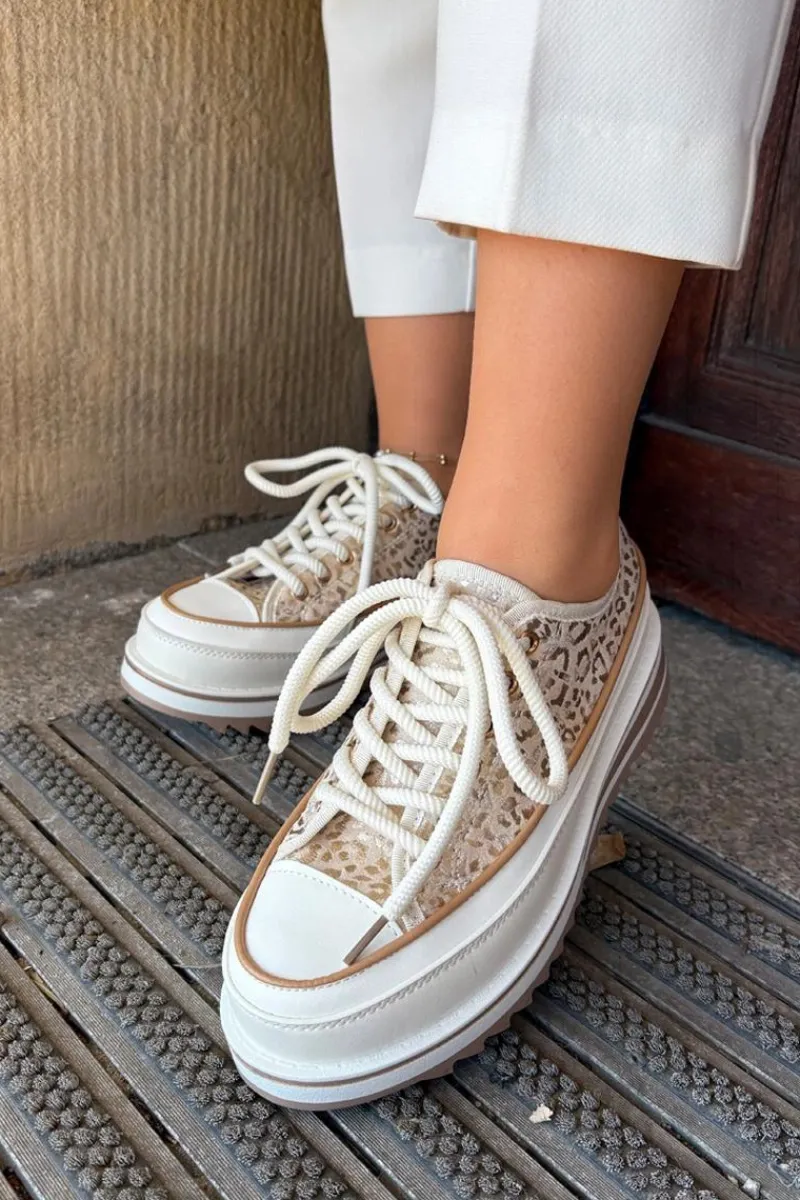 Trampki Damskie Na Masywnej Platformie S.Barski BF51-101 Beżowe Damskie Trampki Damskie Niskie