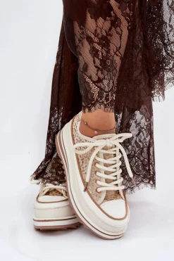 Trampki Damskie Na Masywnej Platformie S.Barski BF51-101 Beżowe Damskie Trampki Damskie Niskie