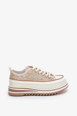 Trampki Damskie Na Masywnej Platformie S.Barski BF51-101 Beżowe Damskie Trampki Damskie Niskie