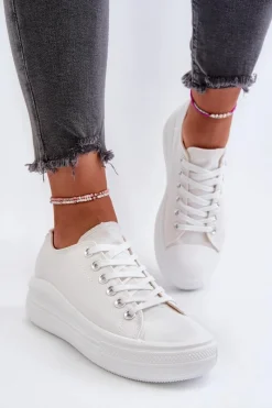 Outlet Boto Trampki Damskie Na Masywnej Platformie Białe Amyete