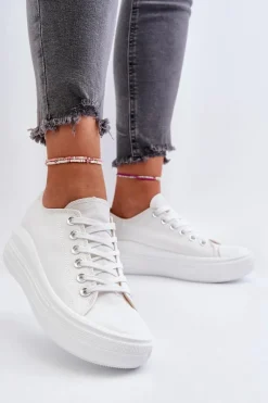 Outlet Boto Trampki Damskie Na Masywnej Platformie Białe Amyete