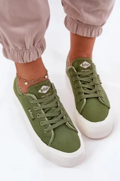 Trampki Damskie Niskie>Lee Cooper Trampki Damskie Na Platformie LCW-25-31-3449L Zielone Zielony
