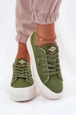 Trampki Damskie Niskie></noscript>Lee Cooper Trampki Damskie Na Platformie LCW-25-31-3449L Zielone Zielony