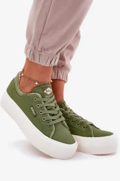 Trampki Damskie Niskie></noscript>Lee Cooper Trampki Damskie Na Platformie LCW-25-31-3449L Zielone Zielony