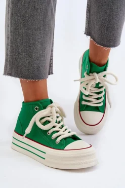 Trampki Damskie Wysokie>Boto Trampki Damskie Na Platformie Zielone Aineri