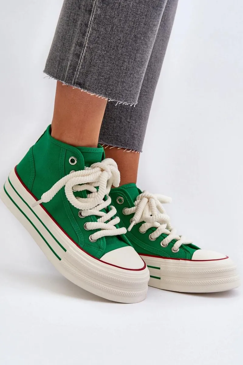 Trampki Damskie Wysokie>Boto Trampki Damskie Na Platformie Zielone Aineri