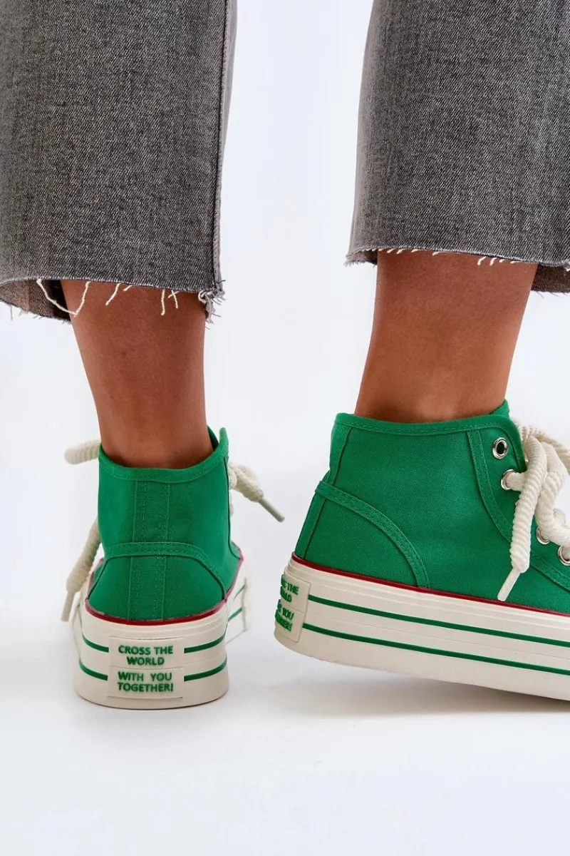 Trampki Damskie Wysokie>Boto Trampki Damskie Na Platformie Zielone Aineri