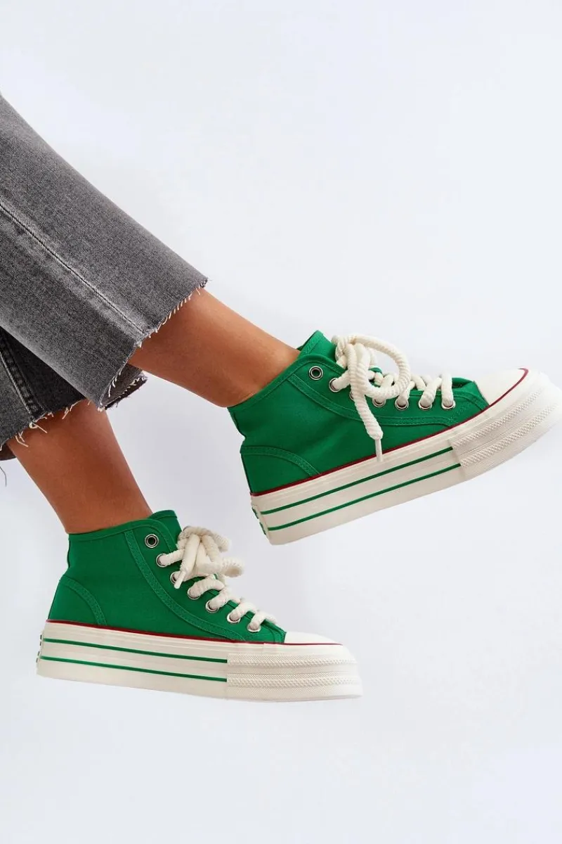 Trampki Damskie Wysokie>Boto Trampki Damskie Na Platformie Zielone Aineri