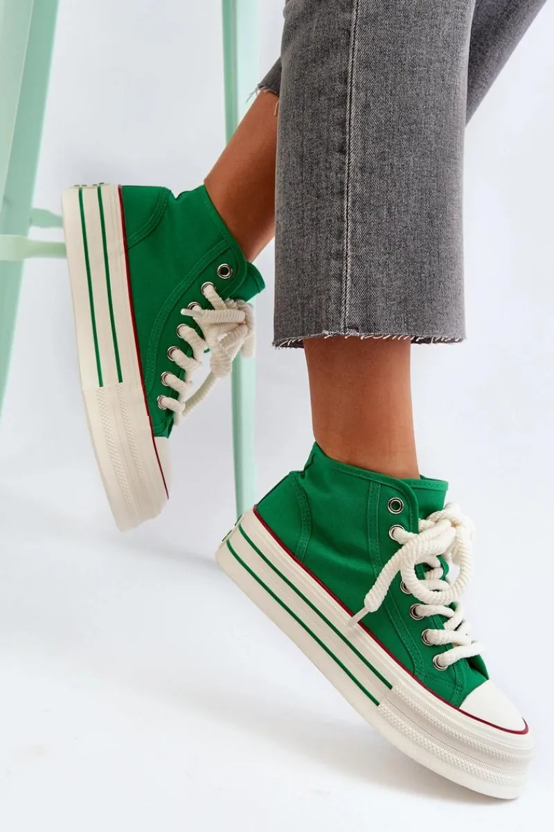 Trampki Damskie Wysokie>Boto Trampki Damskie Na Platformie Zielone Aineri