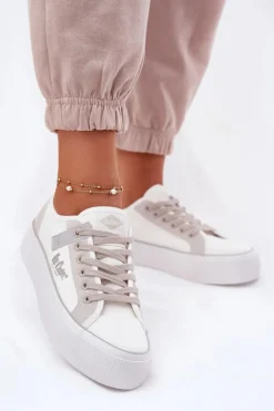 Hot Trampki Damskie Na Platformie LCW-25-31-3479L Biało-Szare Damskie Trampki Damskie Niskie