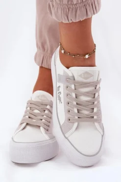 Hot Trampki Damskie Na Platformie LCW-25-31-3479L Biało-Szare Damskie Trampki Damskie Niskie