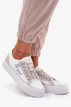 Hot Trampki Damskie Na Platformie LCW-25-31-3479L Biało-Szare Damskie Trampki Damskie Niskie