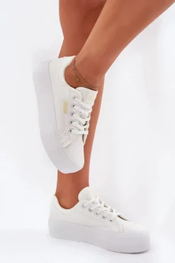 Online Trampki Damskie Na Platformie LCW-25-31-3450L Białe Damskie Trampki Damskie Niskie