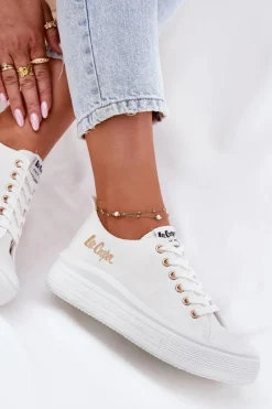 Trampki Damskie Niskie></noscript>Lee Cooper Trampki Damskie Na Platformie LCW-24-44-2462L Białe