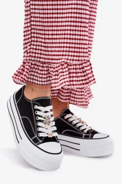 Clearance Boto Trampki Damskie Na Platformie Ze Złotymi Przypinkami Czarne Fiorina Czarny