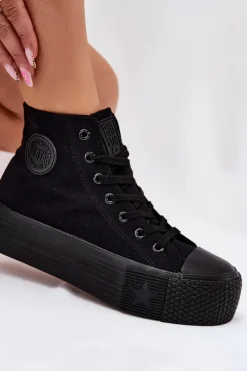 Clearance Trampki Damskie Na Platformie Big Star RR274742 Czarne Damskie Trampki Damskie Big Star|Trampki Damskie Wysokie