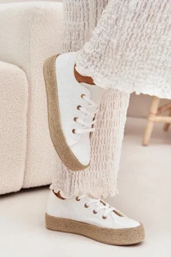 Trampki Damskie Niskie>Boto Trampki Damskie Na Platformie Z Plecionką Białe Princa