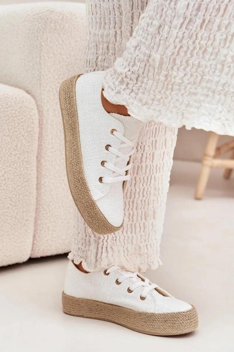 Trampki Damskie Niskie>Boto Trampki Damskie Na Platformie Z Plecionką Białe Princa