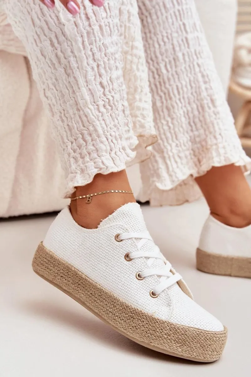 Trampki Damskie Niskie>Boto Trampki Damskie Na Platformie Z Plecionką Białe Princa