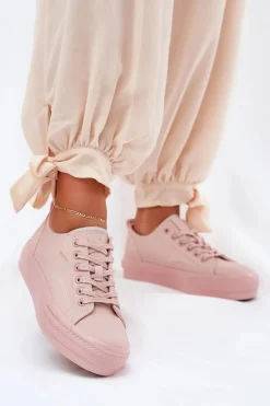 Discount Big Star Shoes Trampki Damskie Na Platformie Z Eko Skóry Big Star RR274A294 Różowe Różowy