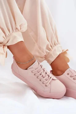 Discount Big Star Shoes Trampki Damskie Na Platformie Z Eko Skóry Big Star RR274A294 Różowe Różowy