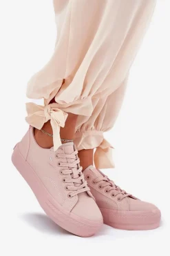 Discount Big Star Shoes Trampki Damskie Na Platformie Z Eko Skóry Big Star RR274A294 Różowe Różowy