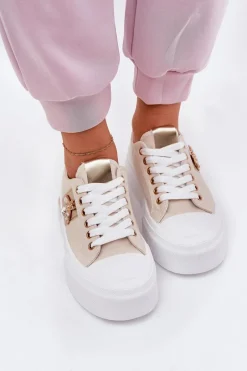 Sale Trampki Damskie Na Platformie Z Ozdobnym Detalem Beżowe Annisae Damskie Trampki Damskie Niskie