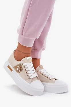 Sale Trampki Damskie Na Platformie Z Ozdobnym Detalem Beżowe Annisae Damskie Trampki Damskie Niskie