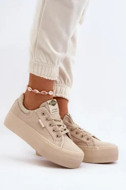 Trampki Damskie Niskie>Lee Cooper Trampki Damskie Na Platformie LCW-24-31-2181 Beżowe Beżowy