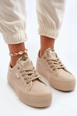 Trampki Damskie Niskie></noscript>Lee Cooper Trampki Damskie Na Platformie LCW-24-31-2181 Beżowe Beżowy