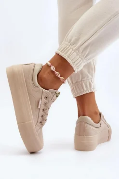 Trampki Damskie Niskie></noscript>Lee Cooper Trampki Damskie Na Platformie LCW-24-31-2181 Beżowe Beżowy