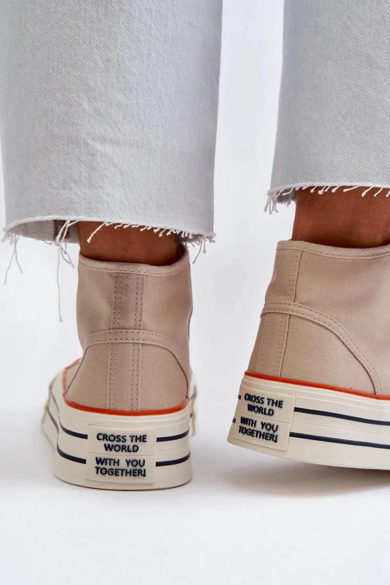 Trampki Damskie Wysokie>Boto Trampki Damskie Na Platformie Beżowe Aineri Beżowy