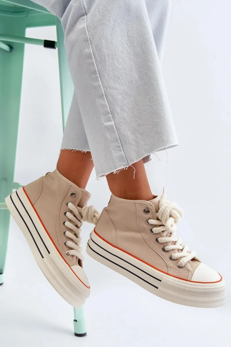 Trampki Damskie Wysokie>Boto Trampki Damskie Na Platformie Beżowe Aineri Beżowy