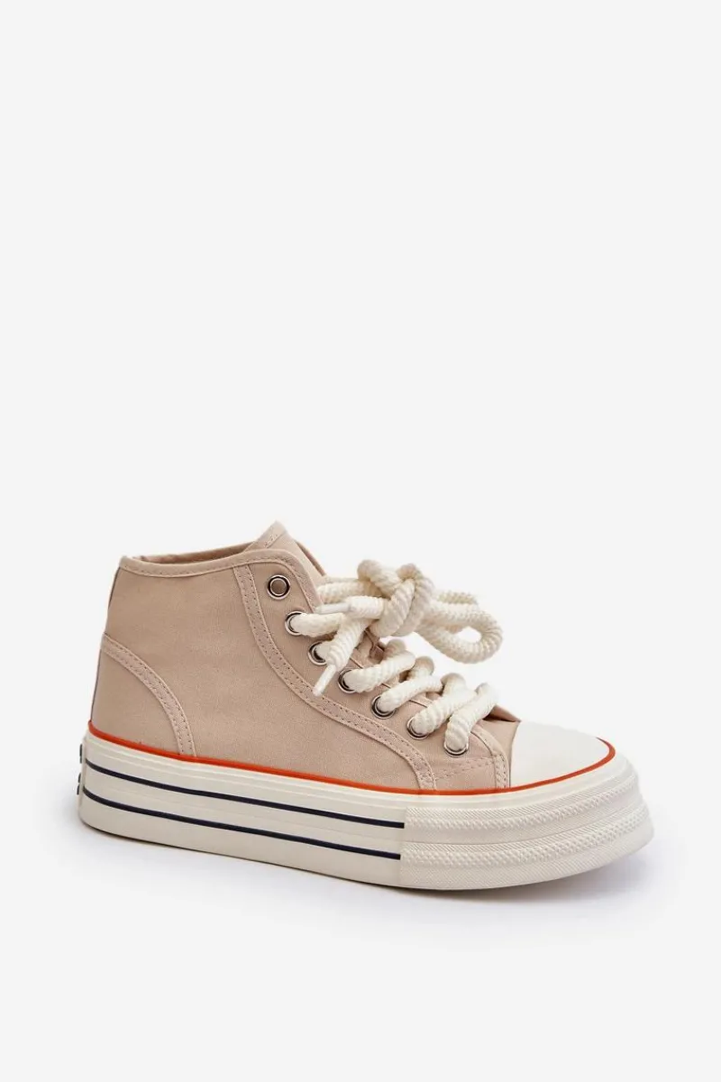 Trampki Damskie Wysokie>Boto Trampki Damskie Na Platformie Beżowe Aineri Beżowy