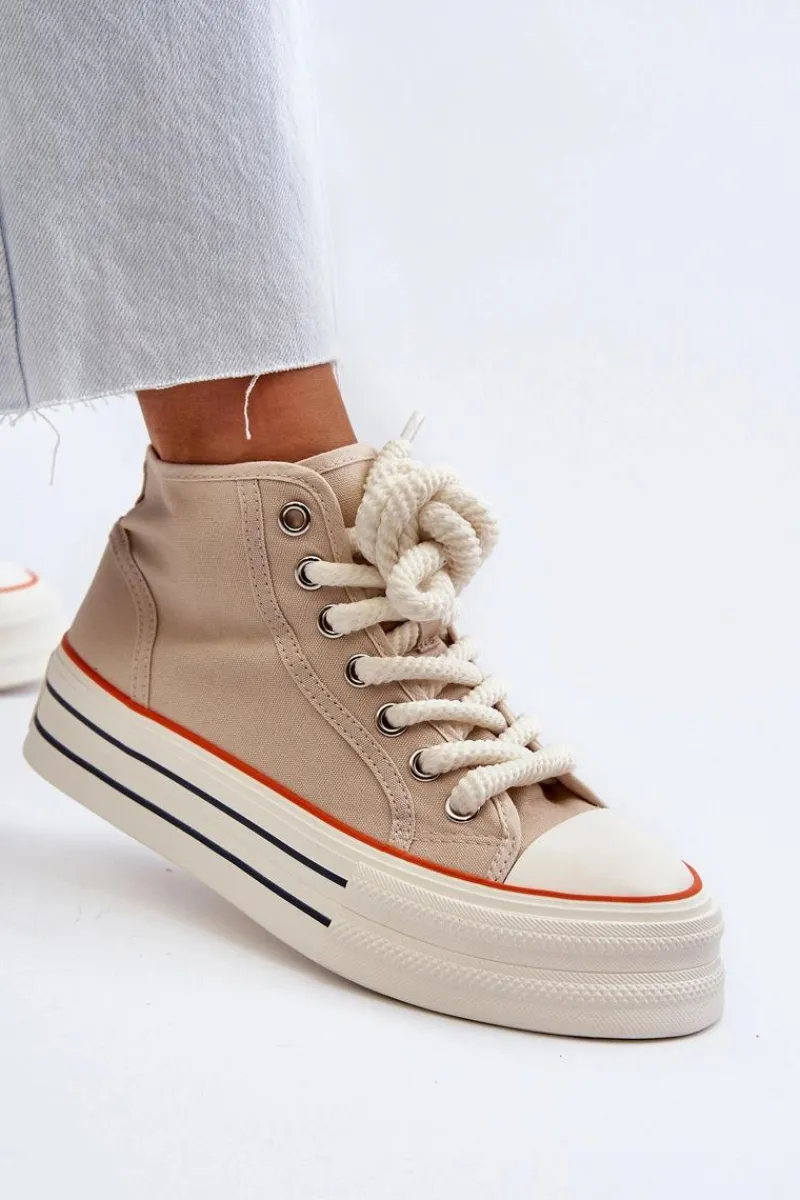 Trampki Damskie Wysokie>Boto Trampki Damskie Na Platformie Beżowe Aineri Beżowy