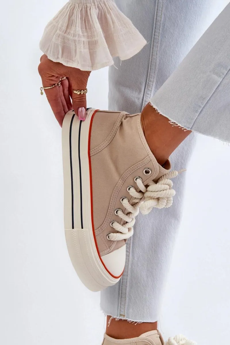 Trampki Damskie Wysokie>Boto Trampki Damskie Na Platformie Beżowe Aineri Beżowy