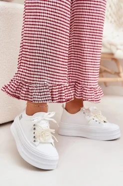 Clearance Trampki Damskie Na Platformie Z Ozdobnym Sznurowaniem Białe Tivora Damskie Trampki Damskie Niskie