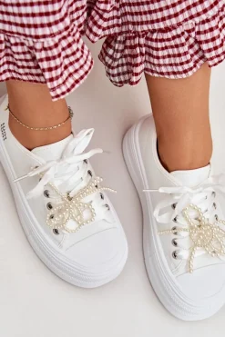 Clearance Trampki Damskie Na Platformie Z Ozdobnym Sznurowaniem Białe Tivora Damskie Trampki Damskie Niskie