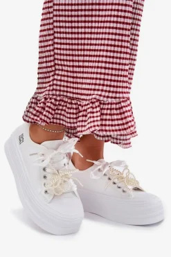 Clearance Trampki Damskie Na Platformie Z Ozdobnym Sznurowaniem Białe Tivora Damskie Trampki Damskie Niskie